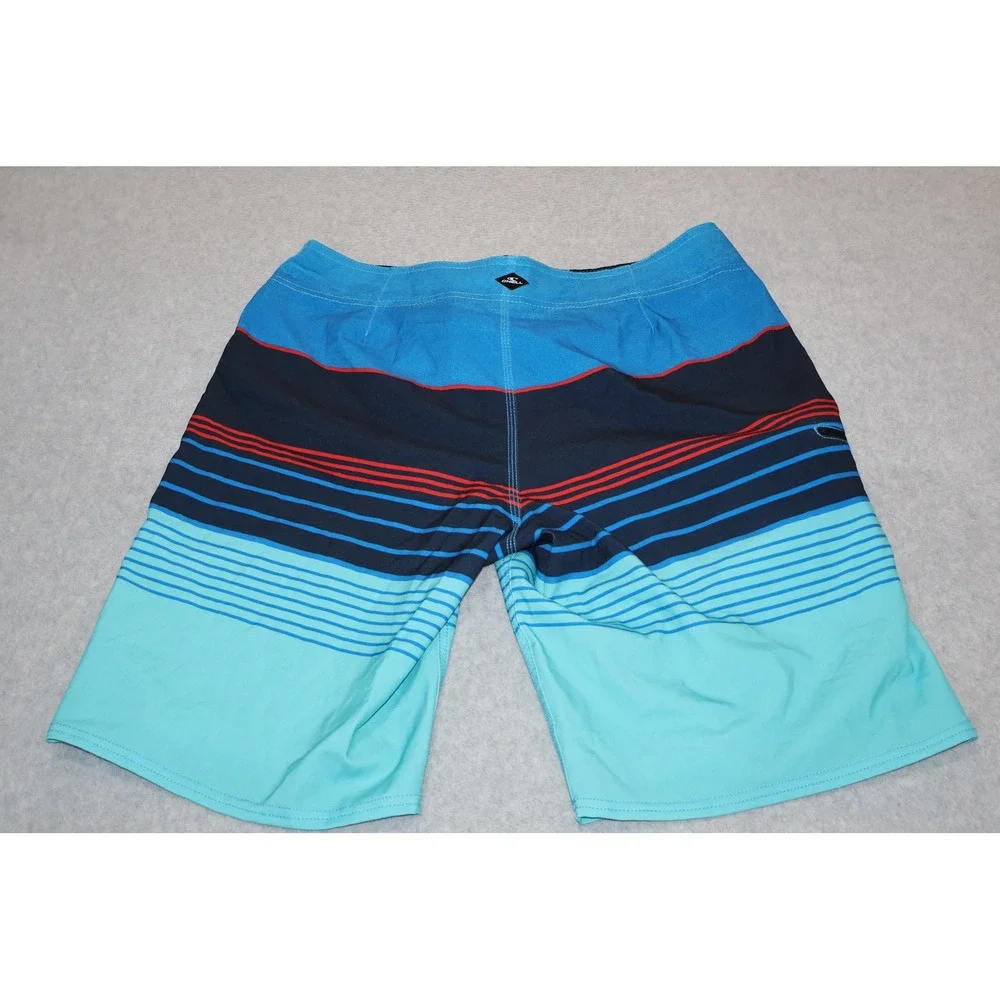 O'Neill Board Shorts Mens 32 Blue Striped Surfing Swim Trunks